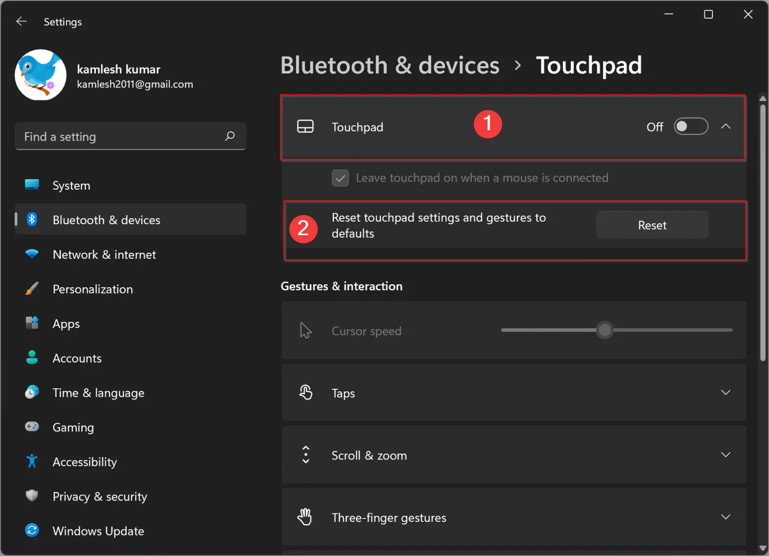 Asus touchpad driver settings
