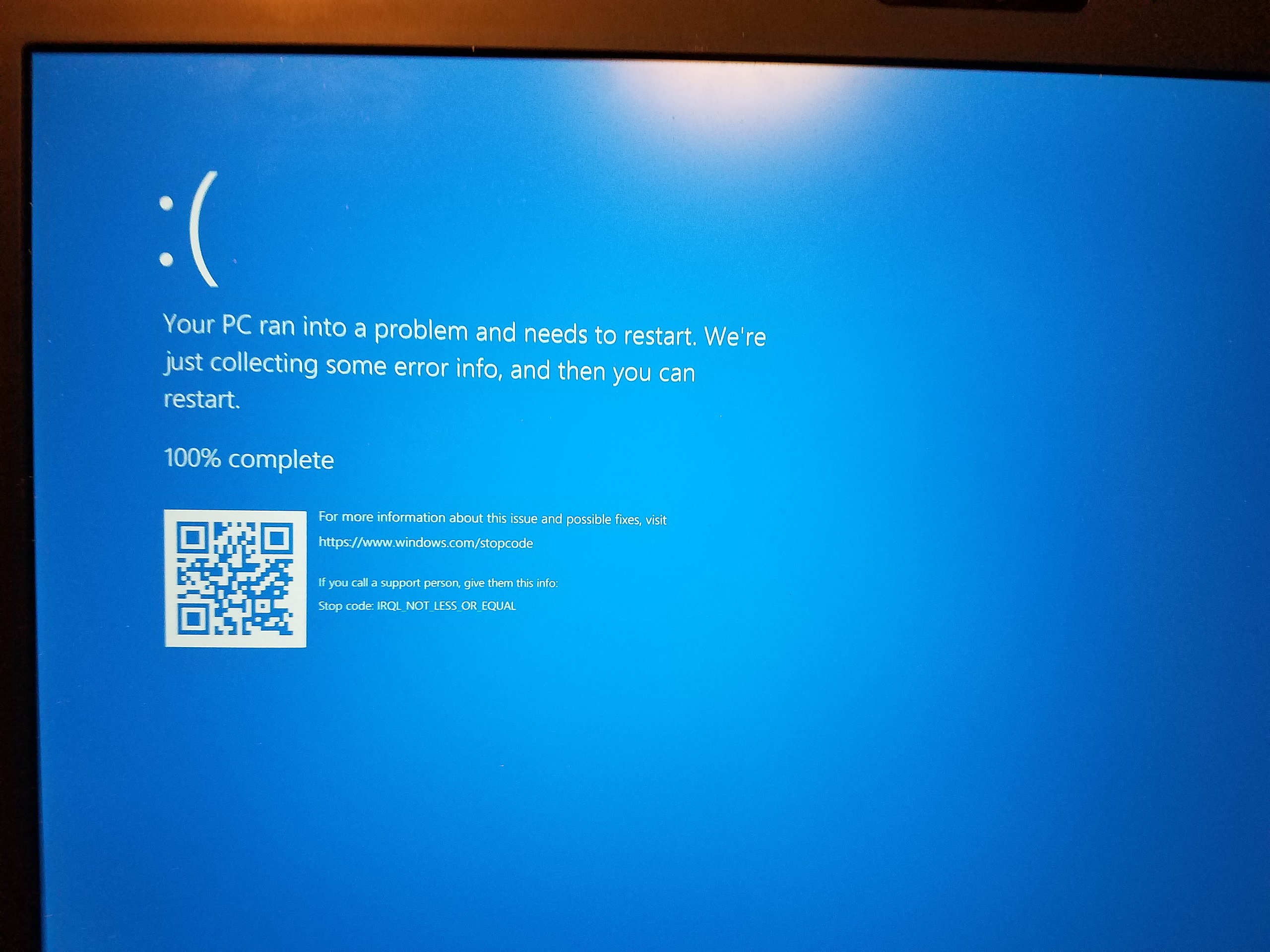 Blue screen of death (BSOD) on Windows 10