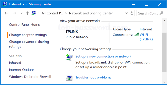 Click Change adapter settings on the left-hand side.
Right-click on your network connection and select Disable.