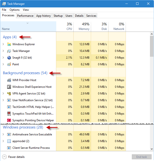 Click on the Processes or Details tab in Task Manager.
Sort the programs by CPU or Memory usage to identify the ones consuming the most resources.