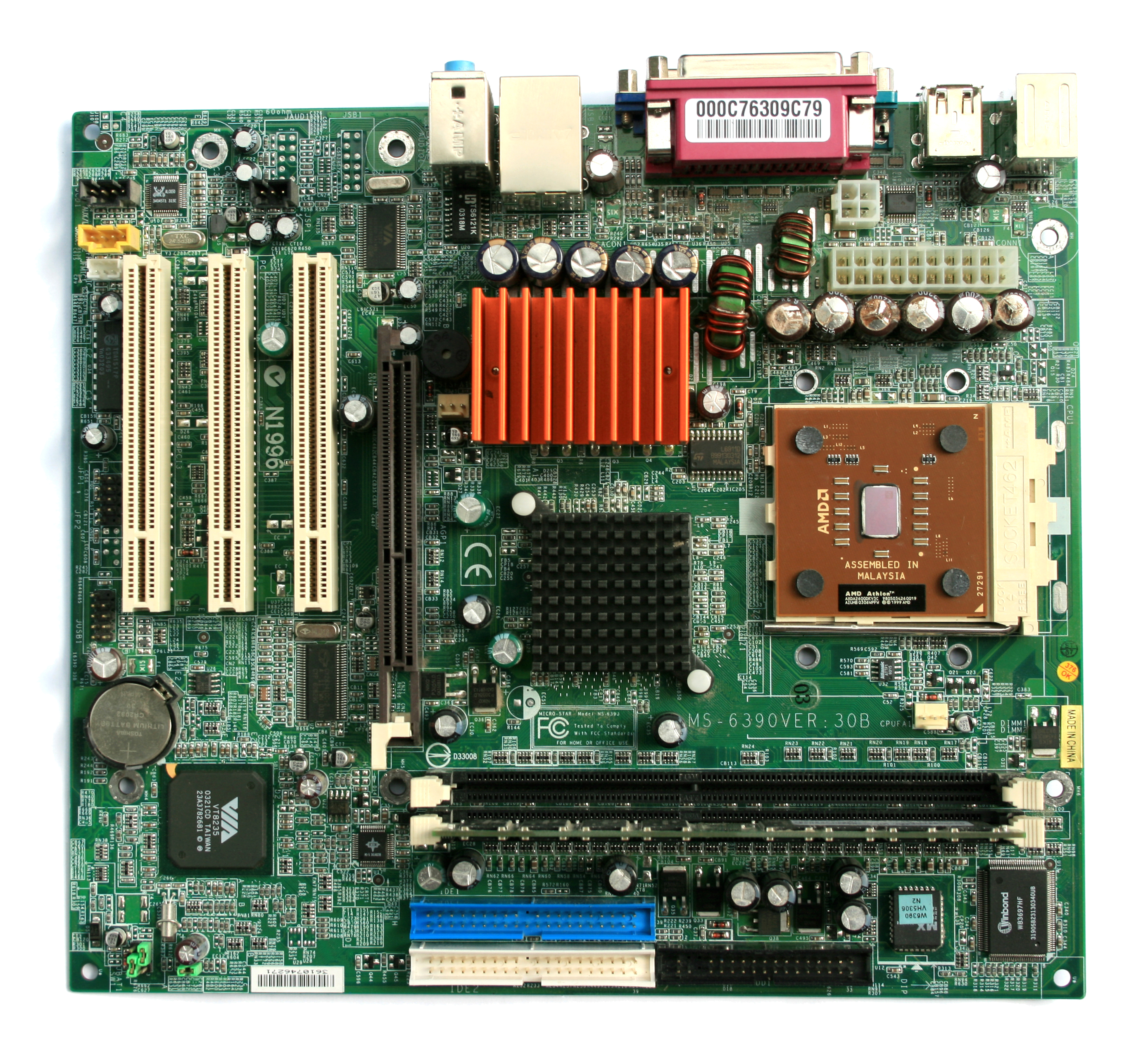Computer motherboard with various hardware components