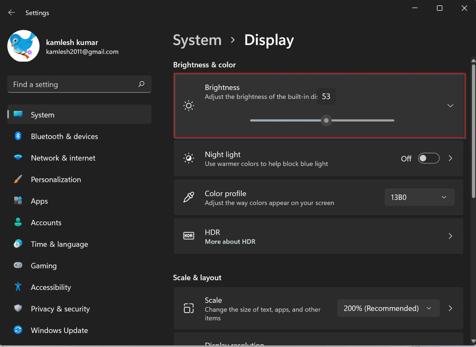 Computer screen display settings