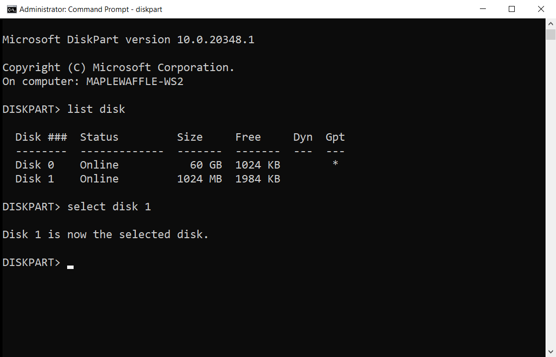 Diskpart command prompt