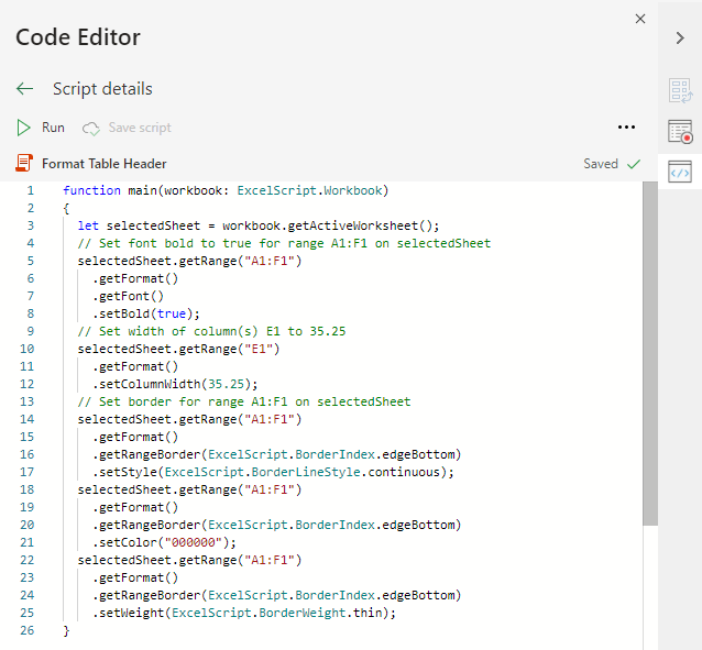 Excel code editor