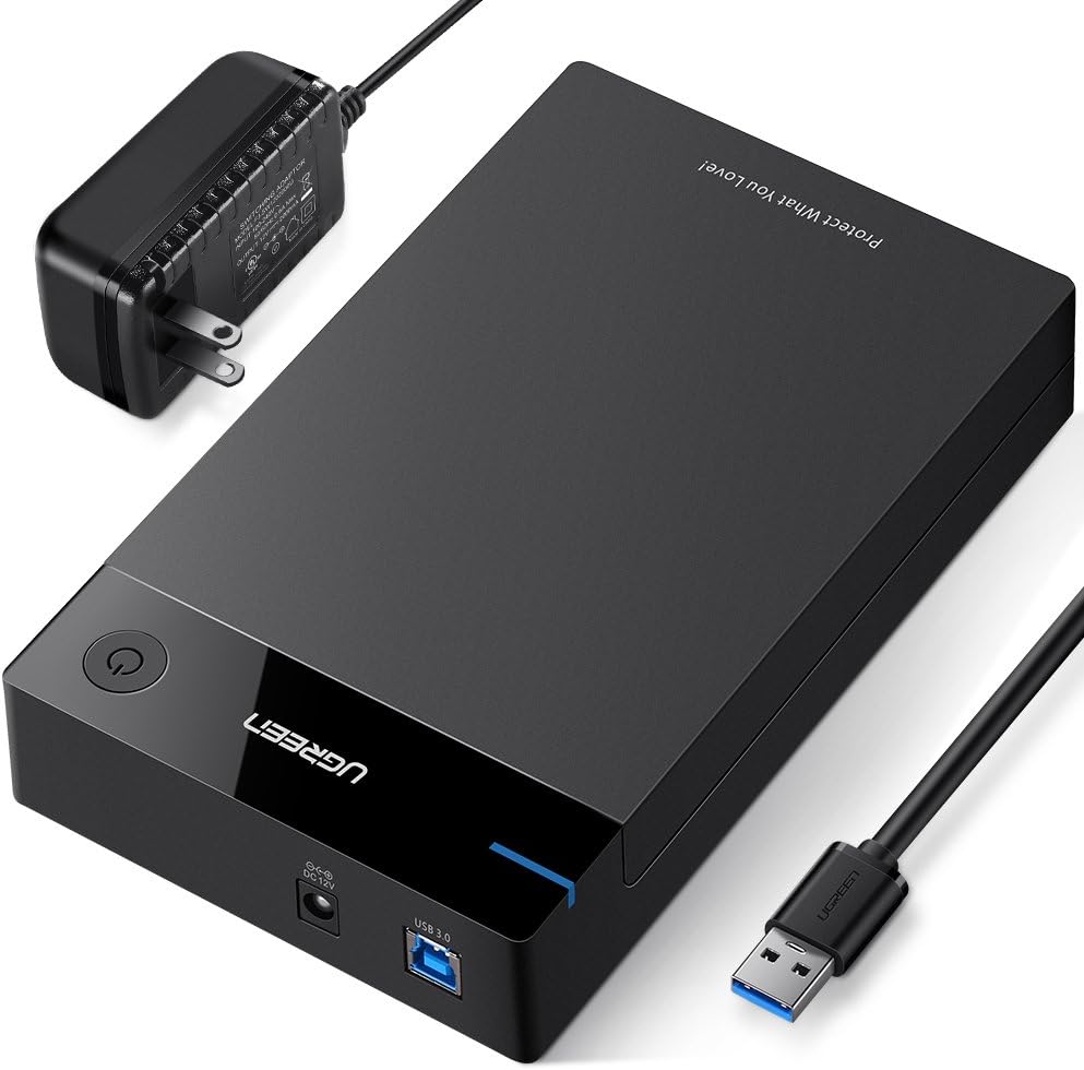 External hard drive connected to a power source