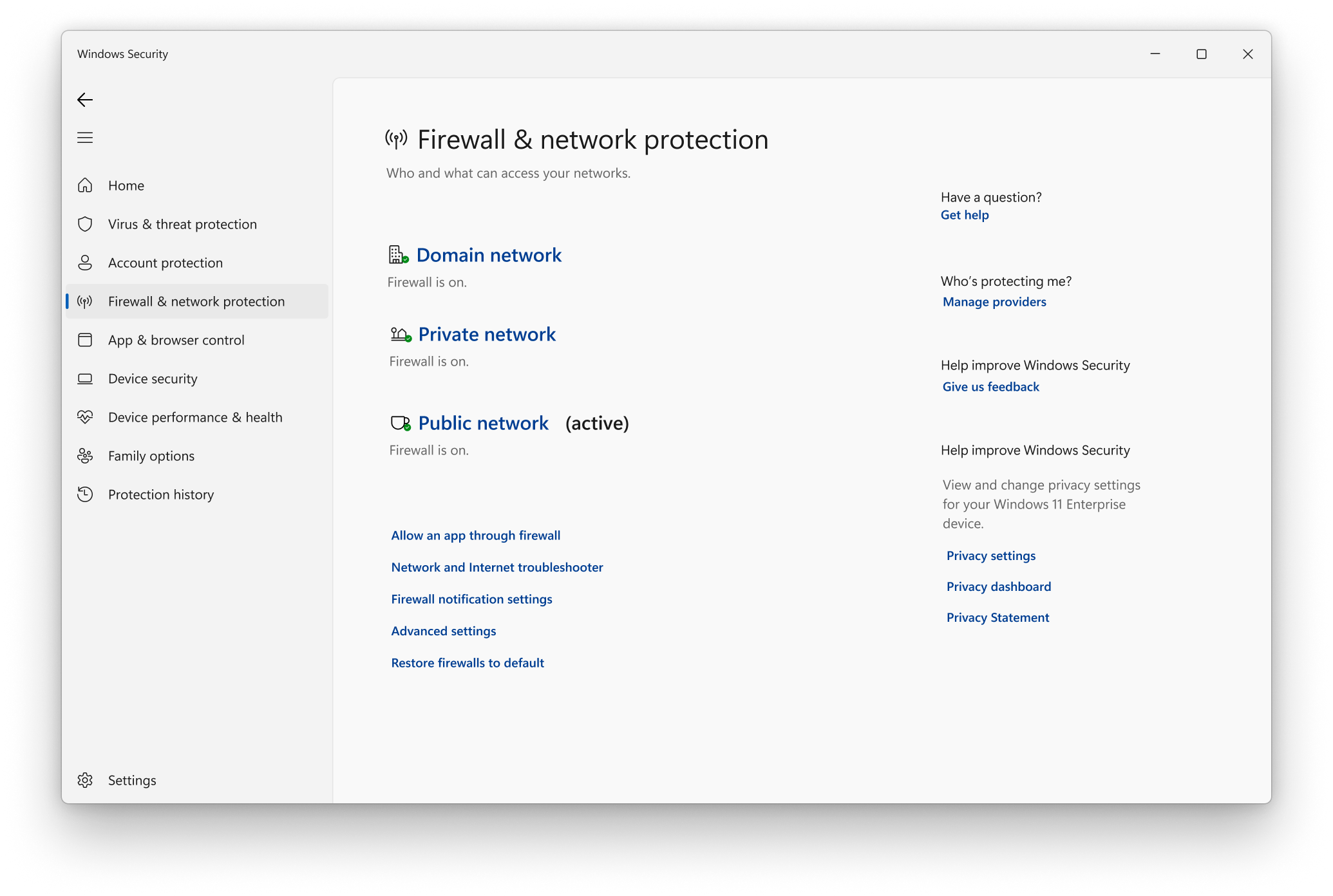 Firewall settings and authentication settings