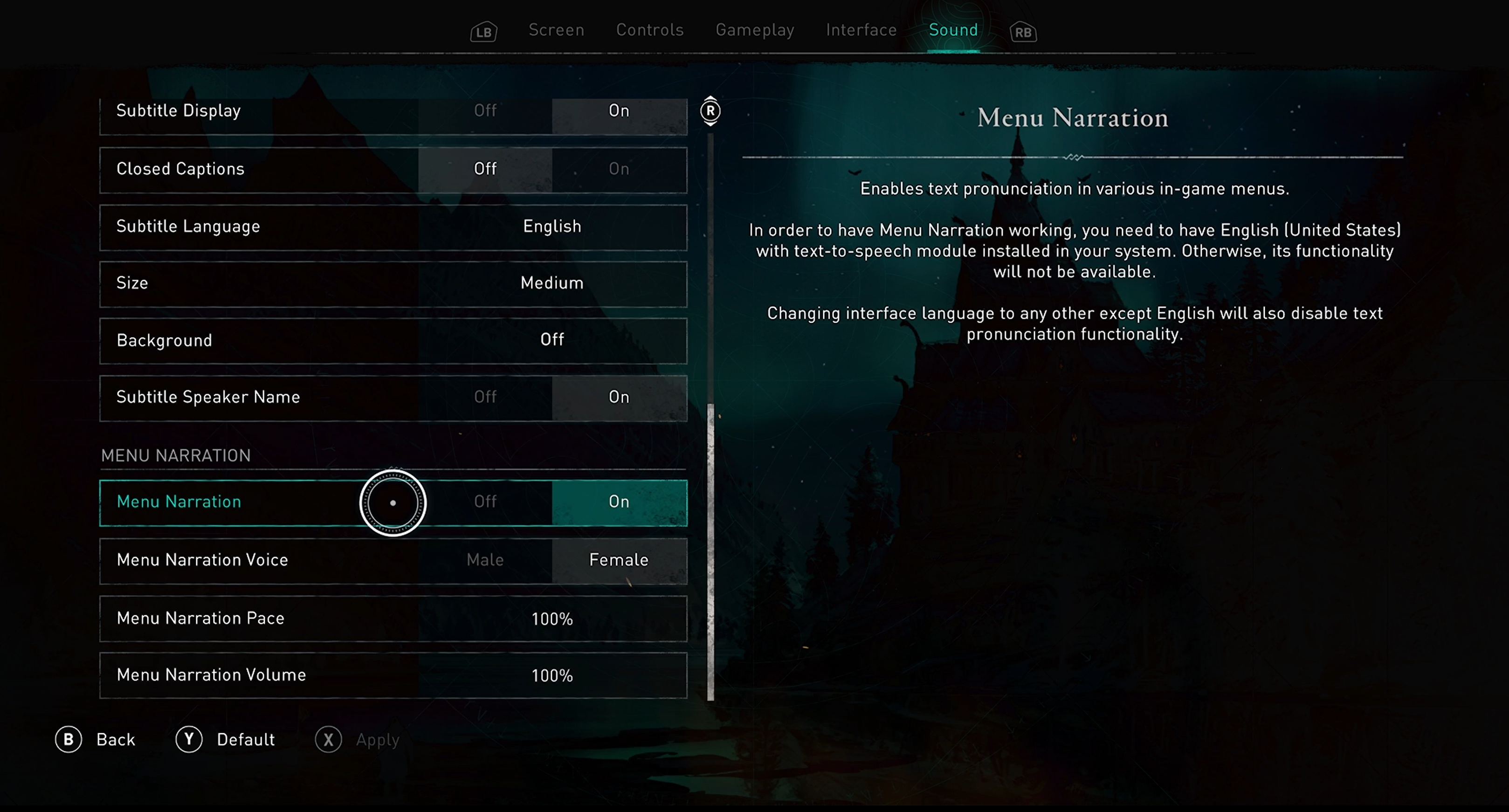 Gameplay adjustment settings menu