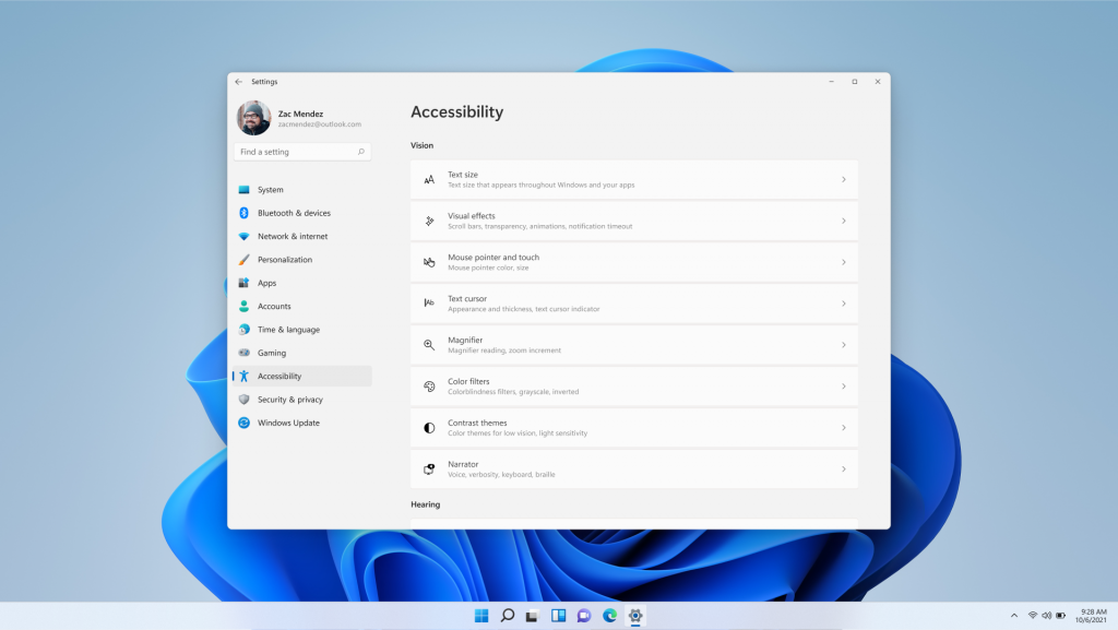 Handicap accessibility settings on Windows 10