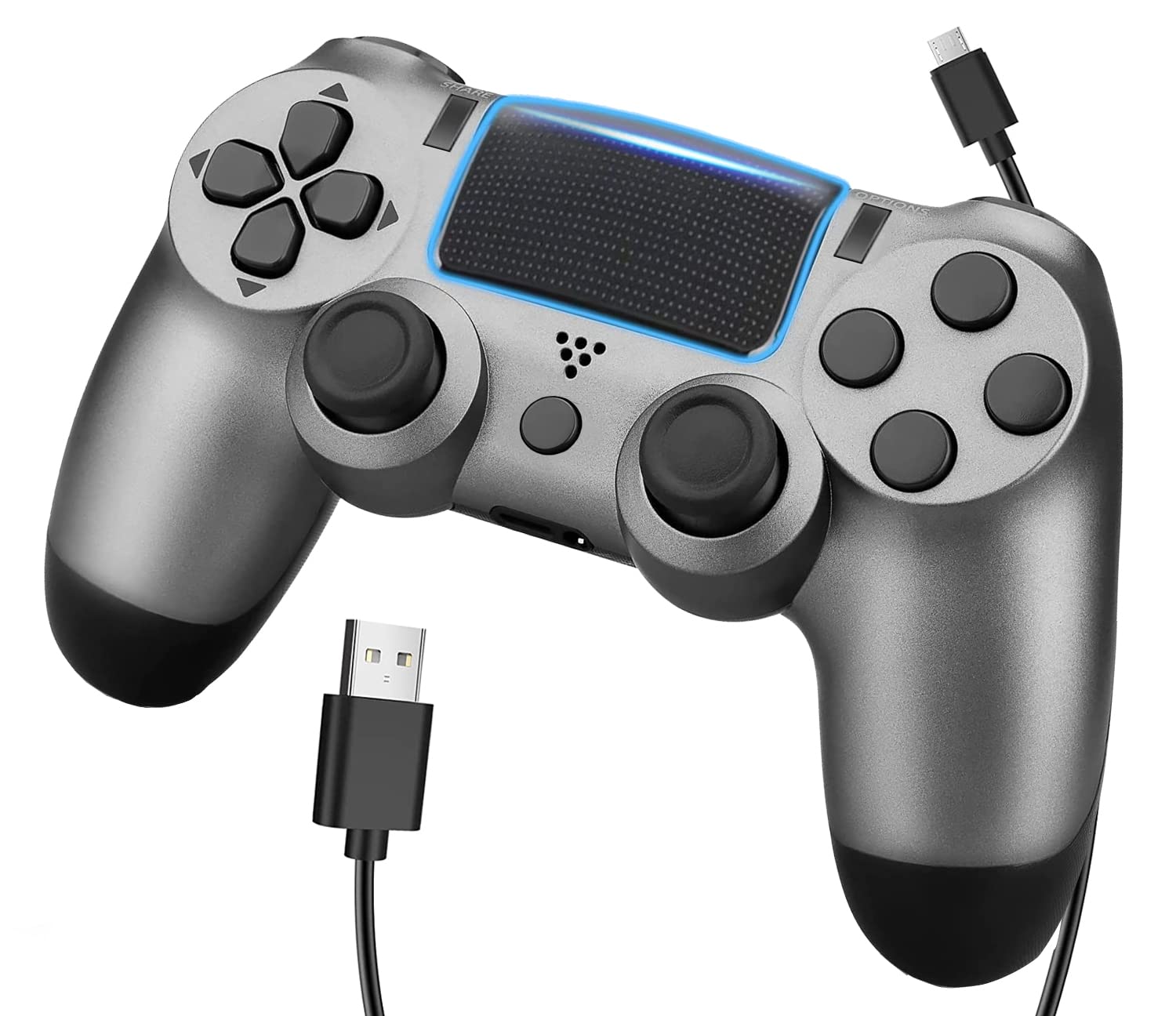 Image of a PS4 controller and headset plug.