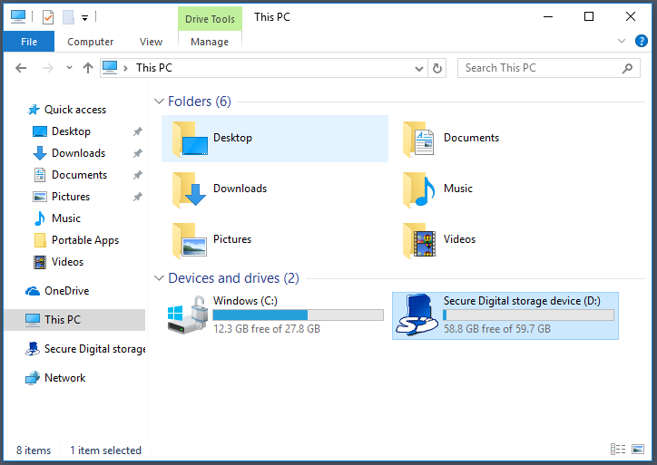 Insert the SD card into a card reader and connect it to a computer.
Open the file explorer and right-click on the SD card drive.