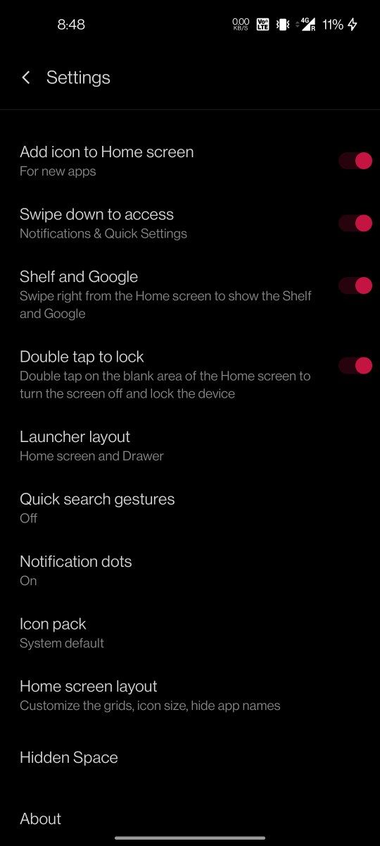 Long-press on an empty space on the home screen.
Select "Home settings" or "Launcher settings".