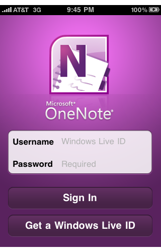 OneNote sign-in screen