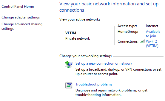 Open the Control Panel on your computer.
Select Network and Internet, then Network and Sharing Center.