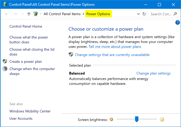 Open the Power Options by pressing Win+X and selecting Power Options.
Click on Change plan settings for your selected power plan.
