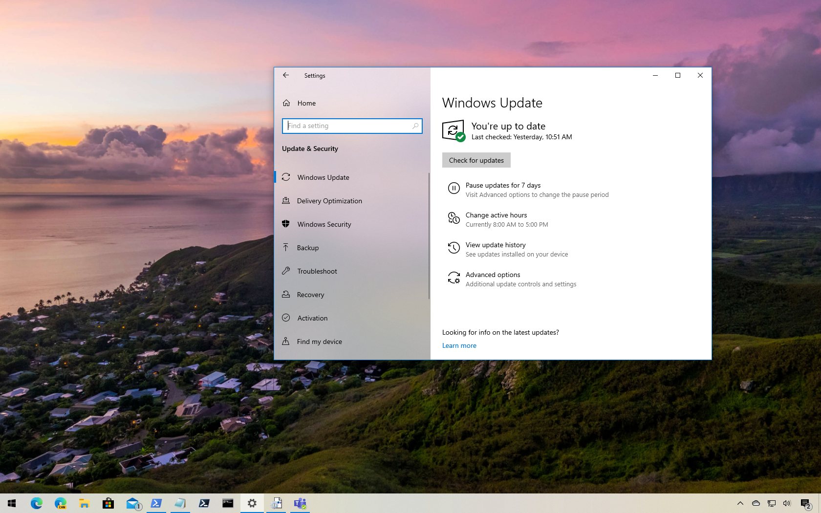 Open the Start menu and search for Windows Update Settings.
Select Advanced Options.