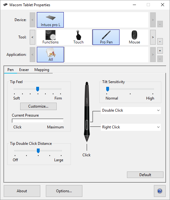 Open the tablet driver settings.
Adjust the pen pressure sensitivity, button functions, and other settings according to your preferences.