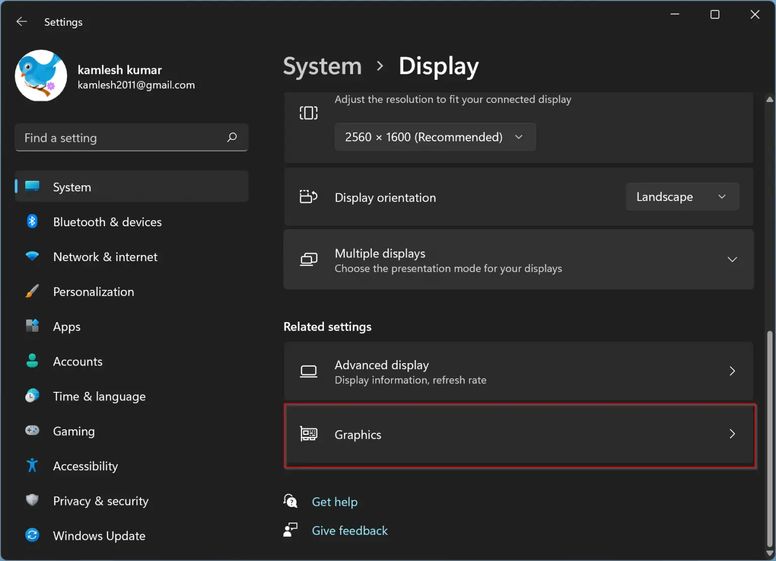 PC power and display settings