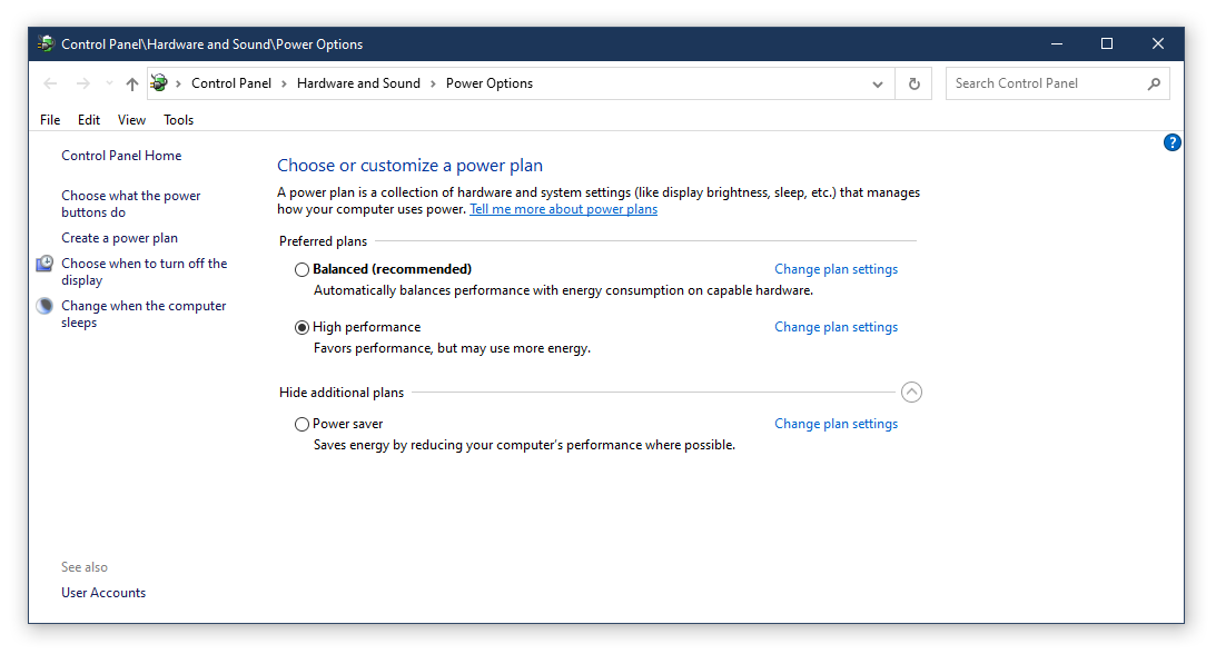 Power management settings icon in Windows 10 settings menu