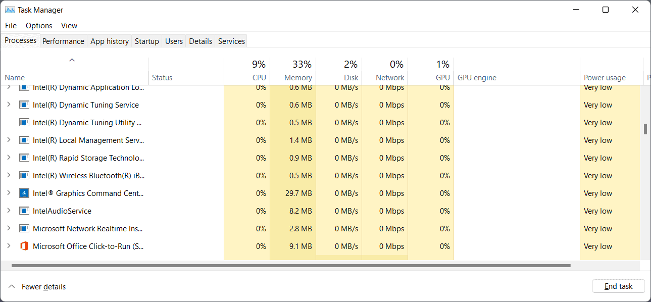 Press Ctrl+Shift+Esc to open Task Manager.
In the Processes tab, click on More details if it is not already expanded.