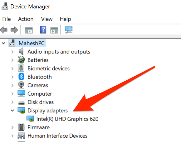 Press Win + X and select Device Manager
Expand the Display adapters category