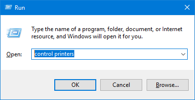 Press Windows key + R to open the Run dialog box.
Type "control printers" and press Enter.