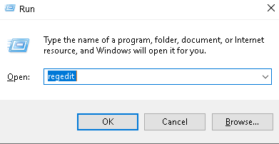 Press Windows+R to open the Run dialog box.
Type regedit in the Open field and click OK.