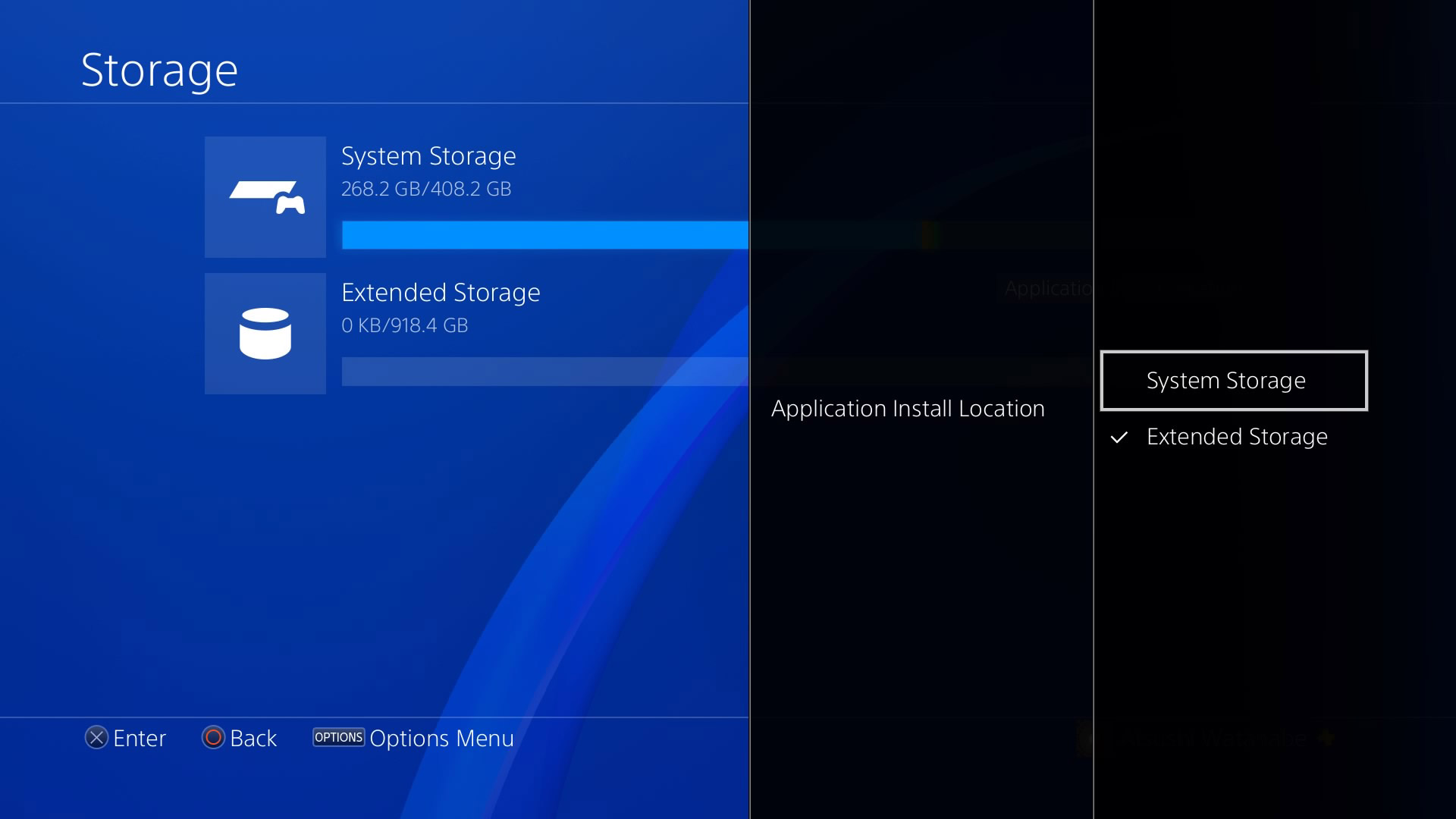 PS4 storage settings