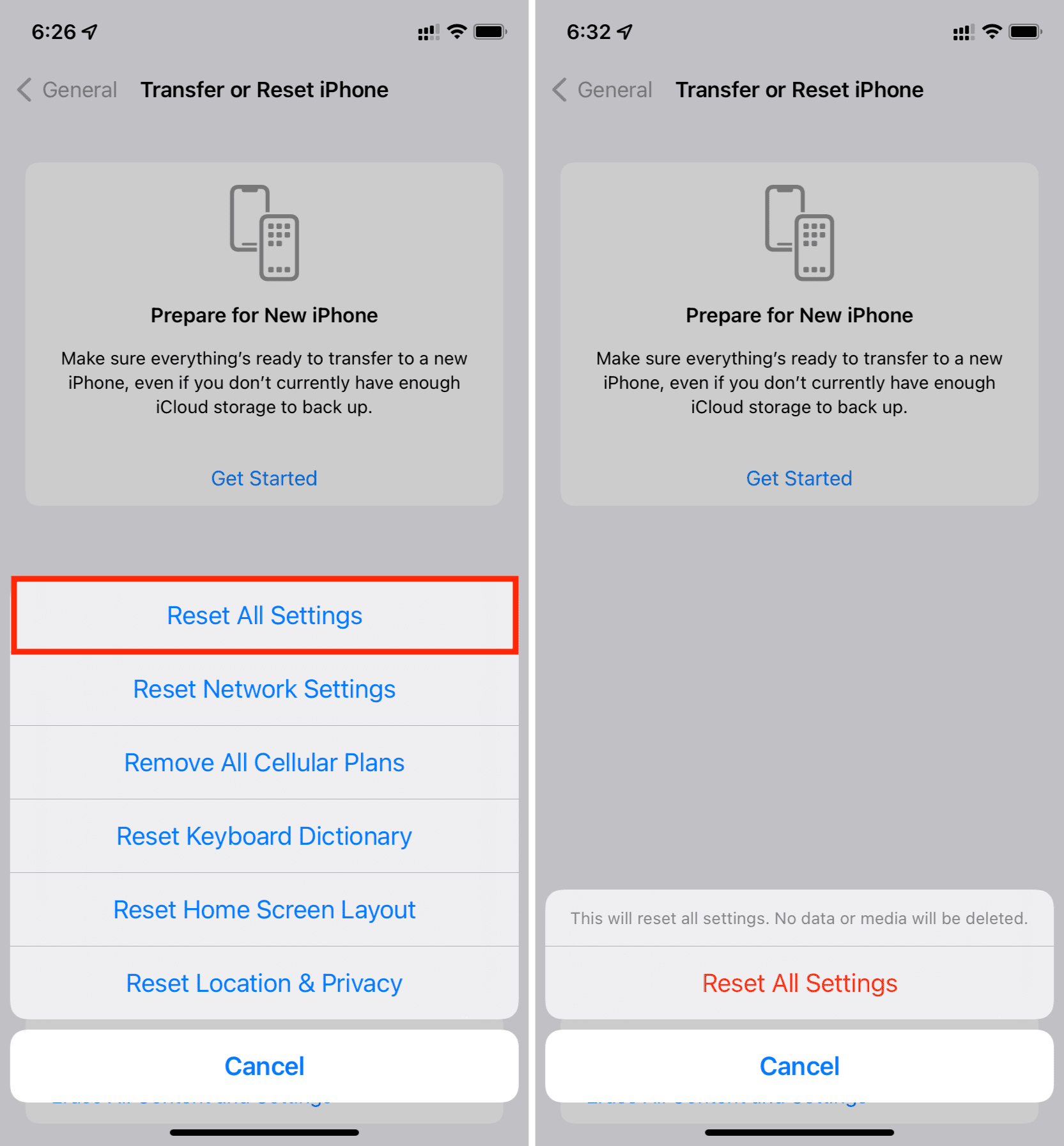 Reset all settings on the iPhone
Perform a factory reset