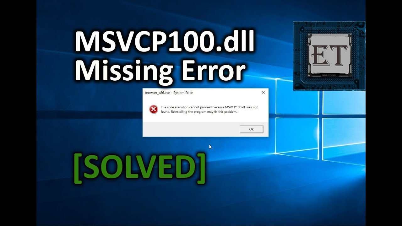 Search for the MSVCP100.dll file on your computer.
If found, copy the MSVCP100.dll file.