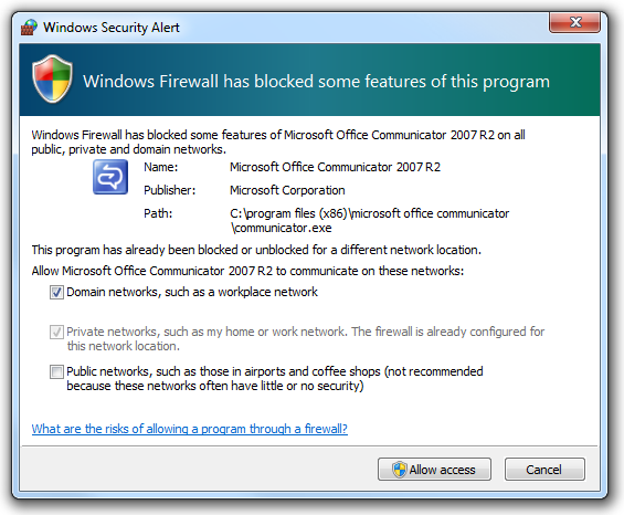 Security notification on Windows desktop