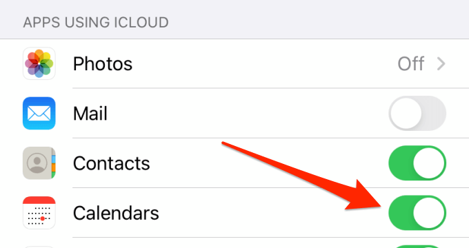 Select iCloud
Ensure that the Calendar toggle is turned on