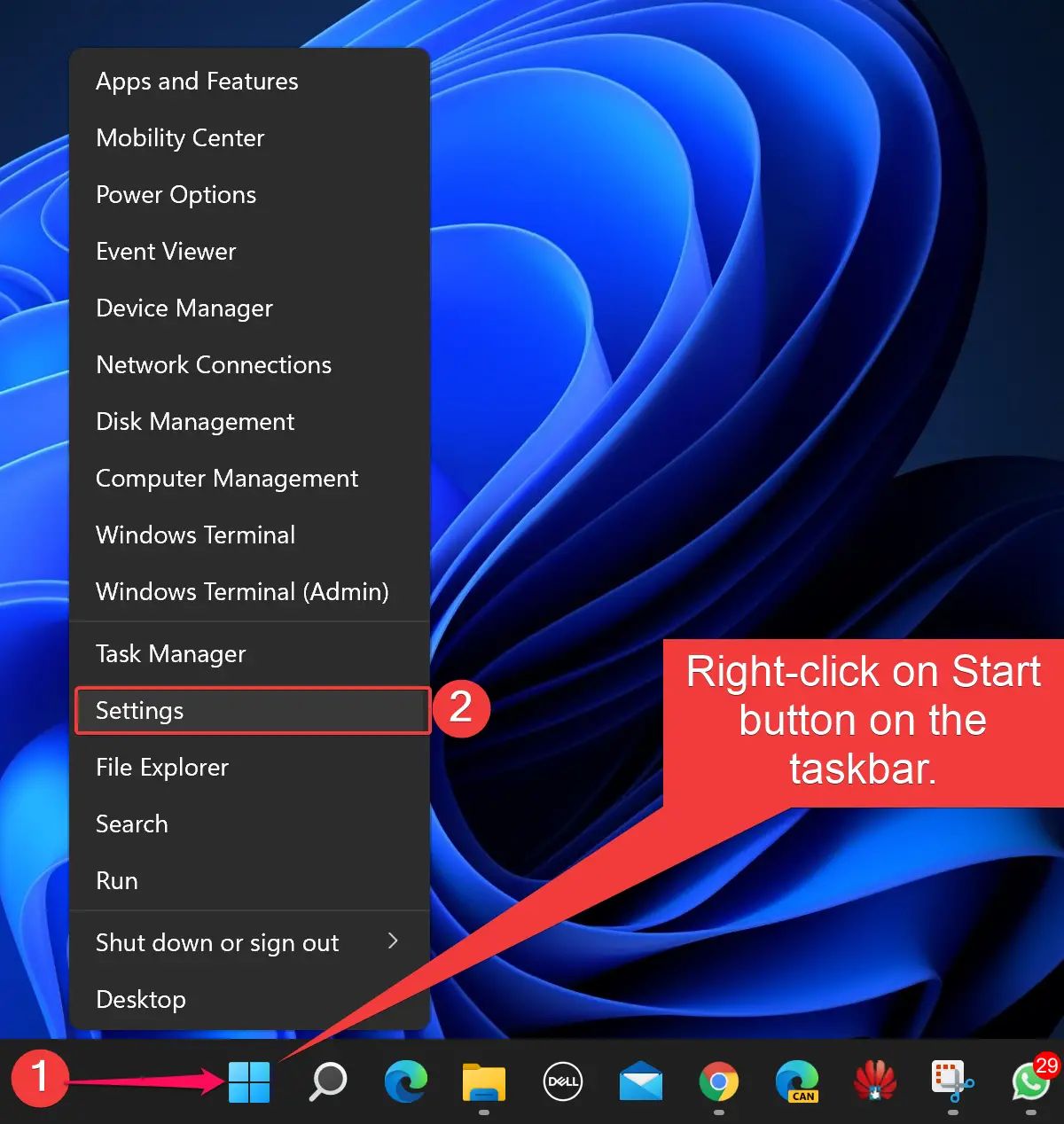 Settings menu in Windows 10 app center