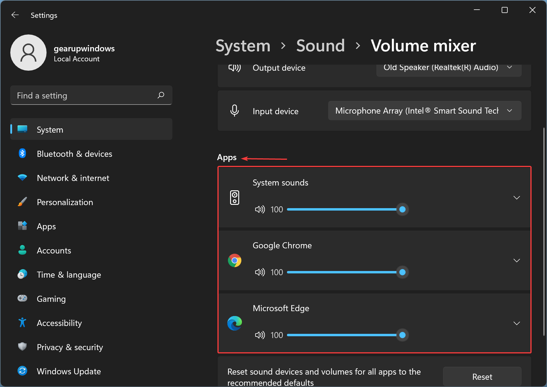 Sound preferences and volume settings