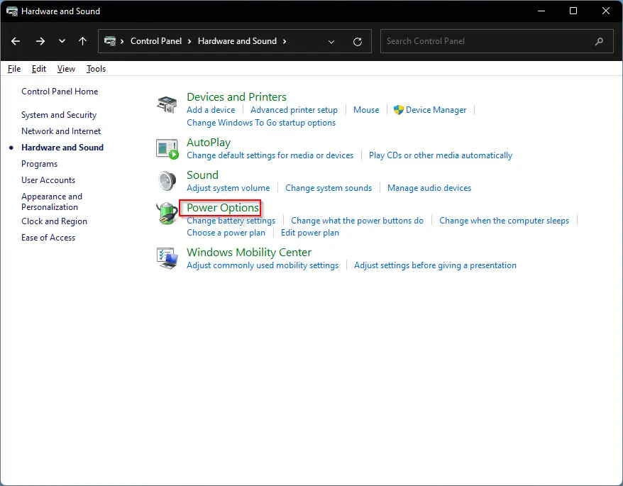 Sound settings on a laptop