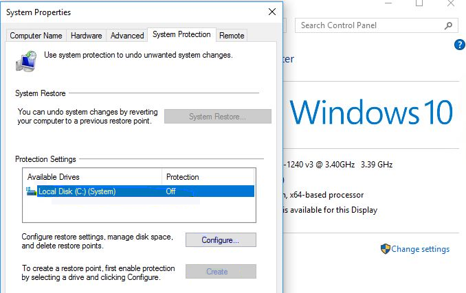 System Restore Points and Factory Resets interface