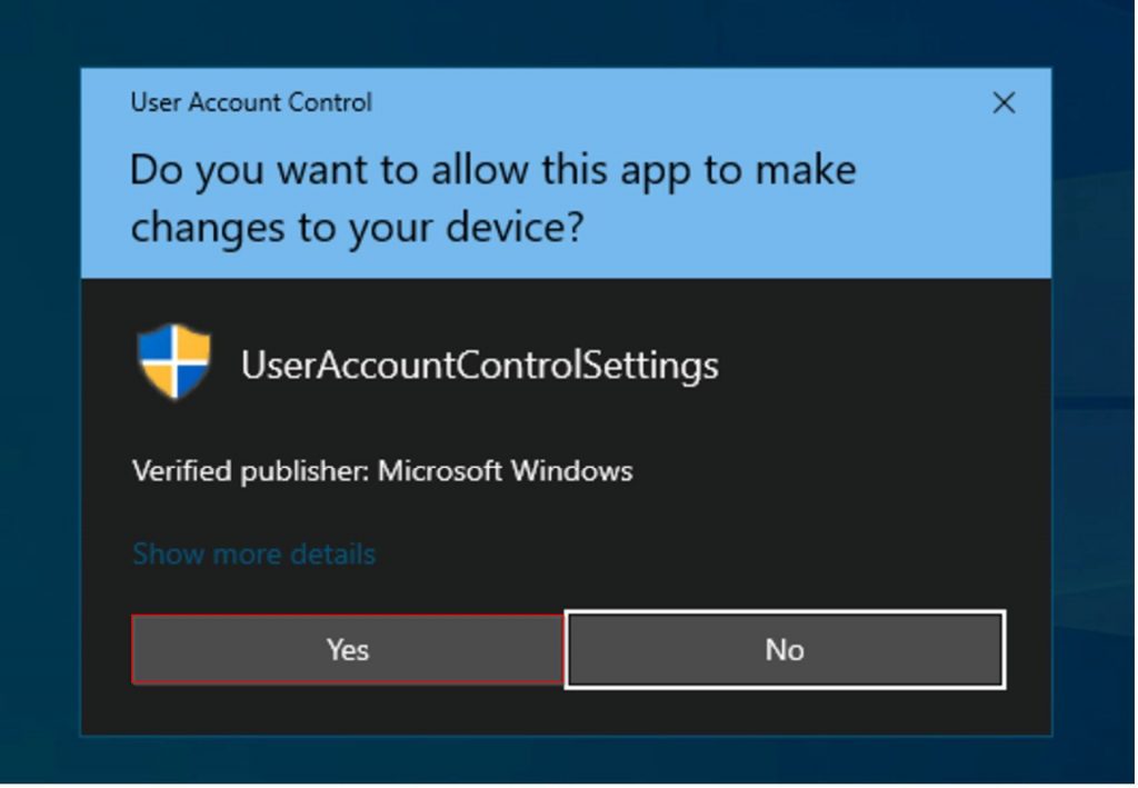 User account control prompt