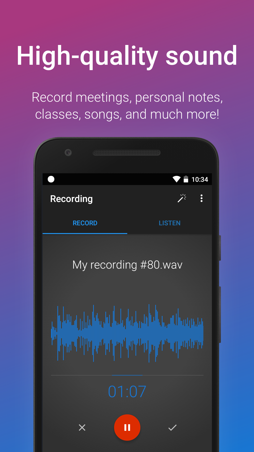 Voice recorder app settings menu