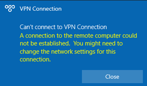 VPN connection error message