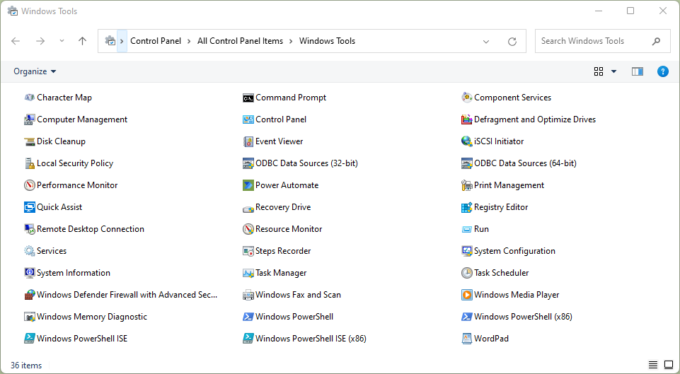 Windows administrative tools
