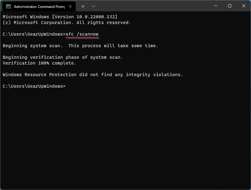 Windows Command Prompt with sfc /scannow command