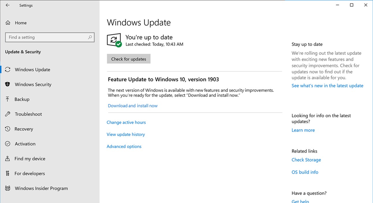Windows Update interface